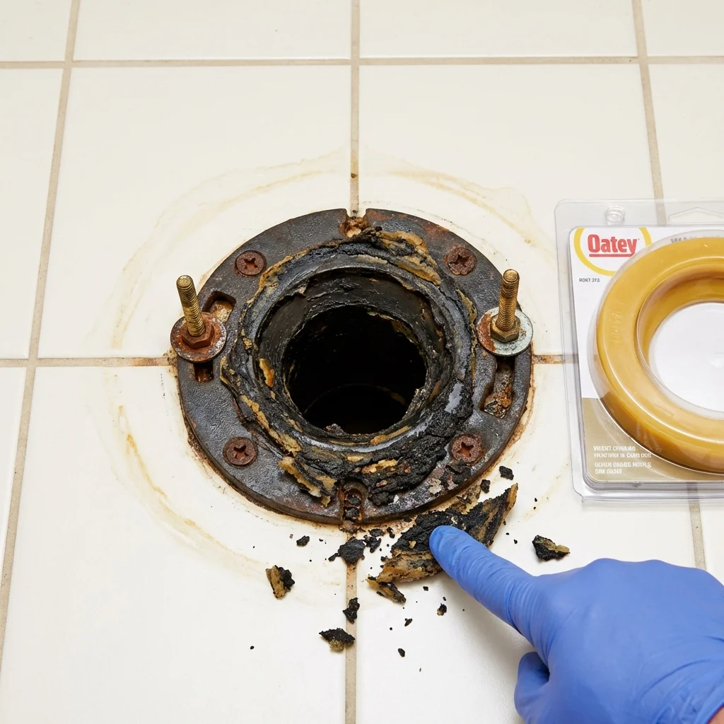Failed wax ring showing water seepage at the base of a toilet in a Sutter, CA home