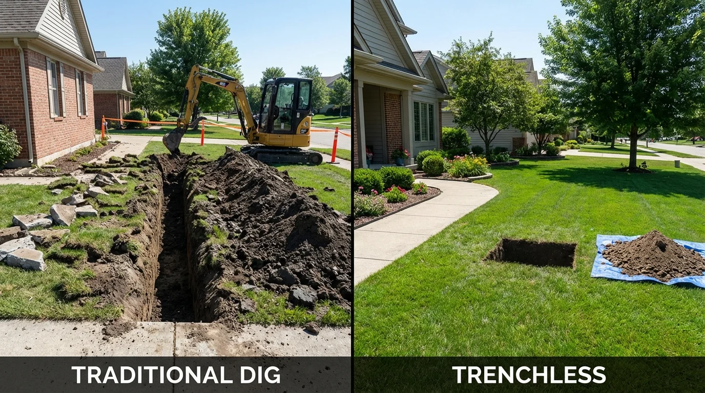 Trenchless sewer repair with minimal yard damage versus traditional excavation in Sutter, CA